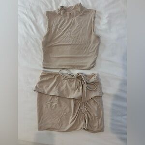 That’s So Fetch Beige Ribbed Two-Piece Skirt Set